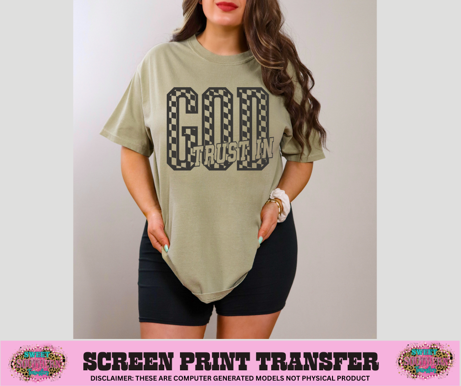 SINGLE COLOR SCREEN PRINT - TRUST IN GOD CHECKERED
