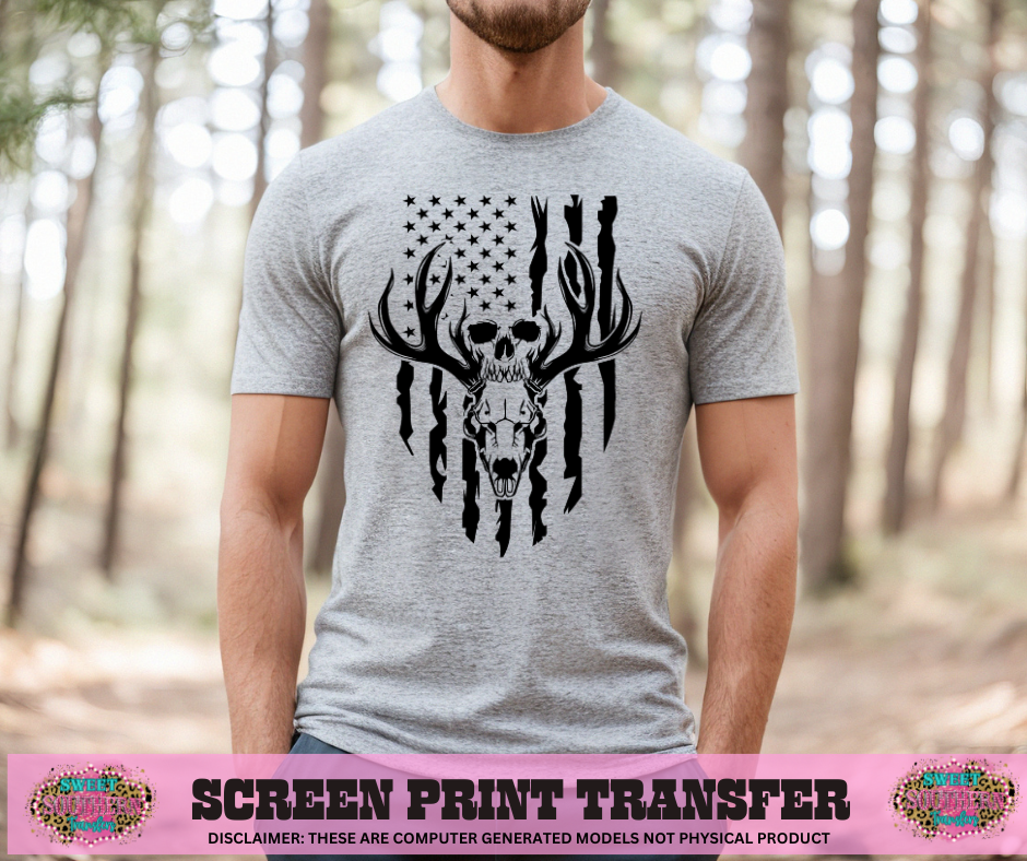 SINGLE COLOR SCREEN PRINT - DEER AMERICAN FLAG