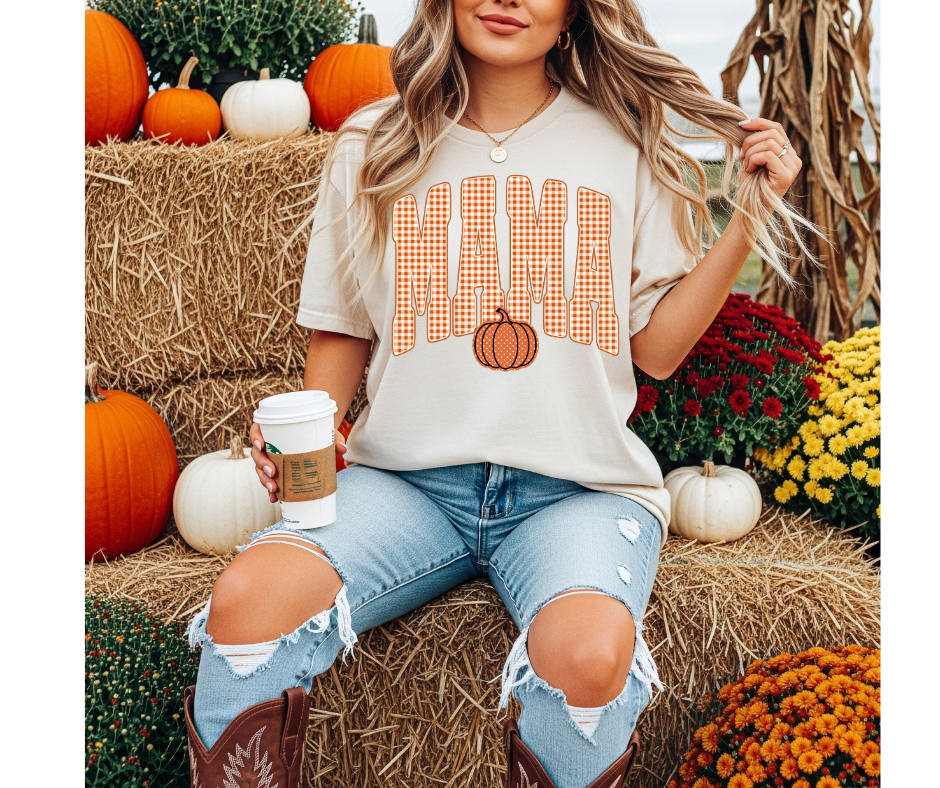 FULL COLOR SCREEN PRINT - MAMA CHECKERED PUMPKIN