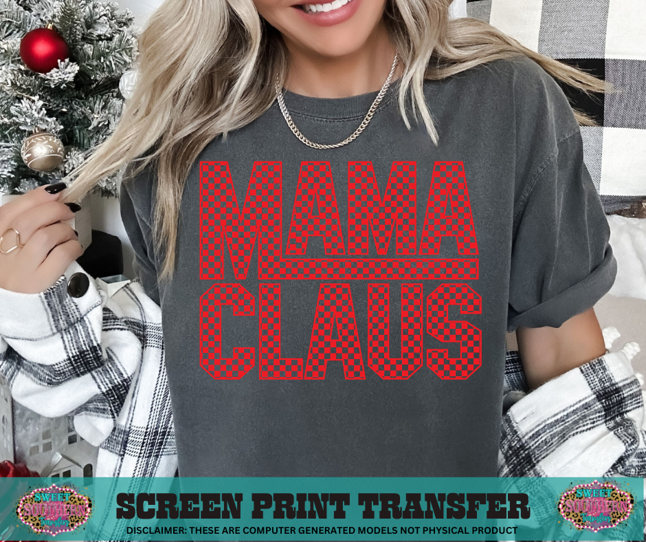 SINGLE COLOR SCREEN PRINT - MAMA CLAUS CHECKERED