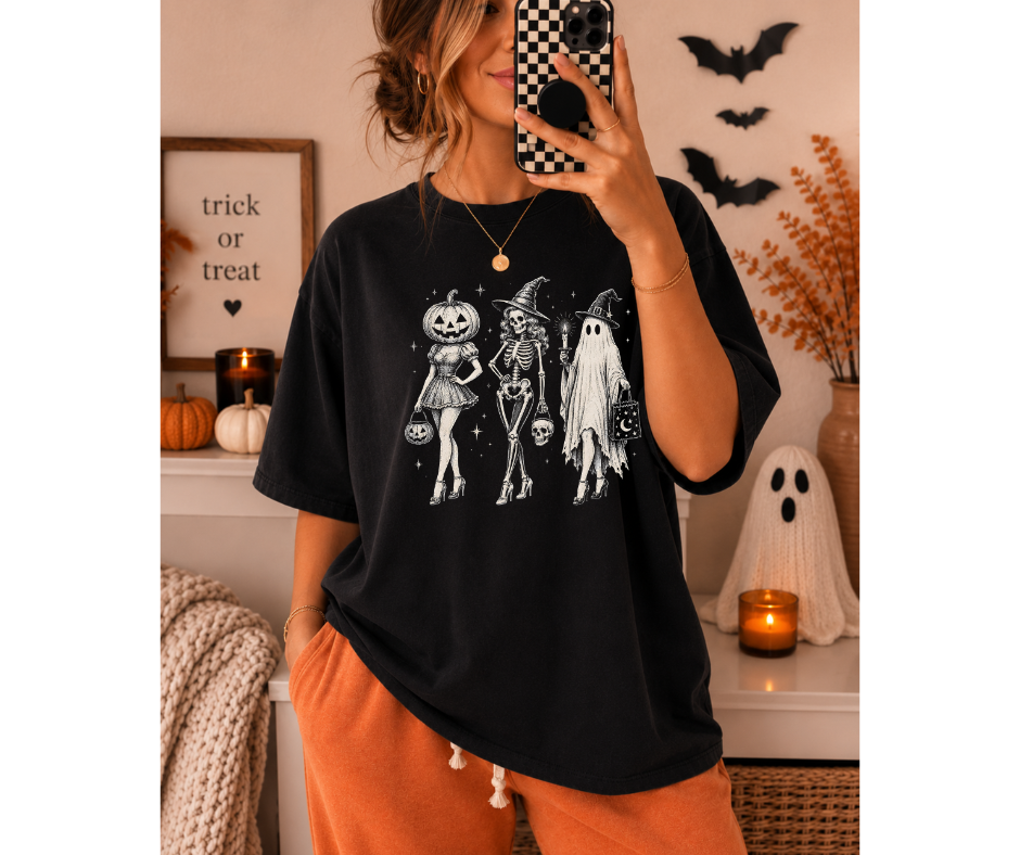 SINGLE COLOR SCREEN PRINT - 3 PEOPLE HALLOWEEN