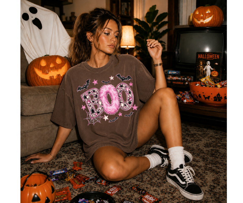 FULL COLOR SCREEN PRINT - BOO RHINESTONE