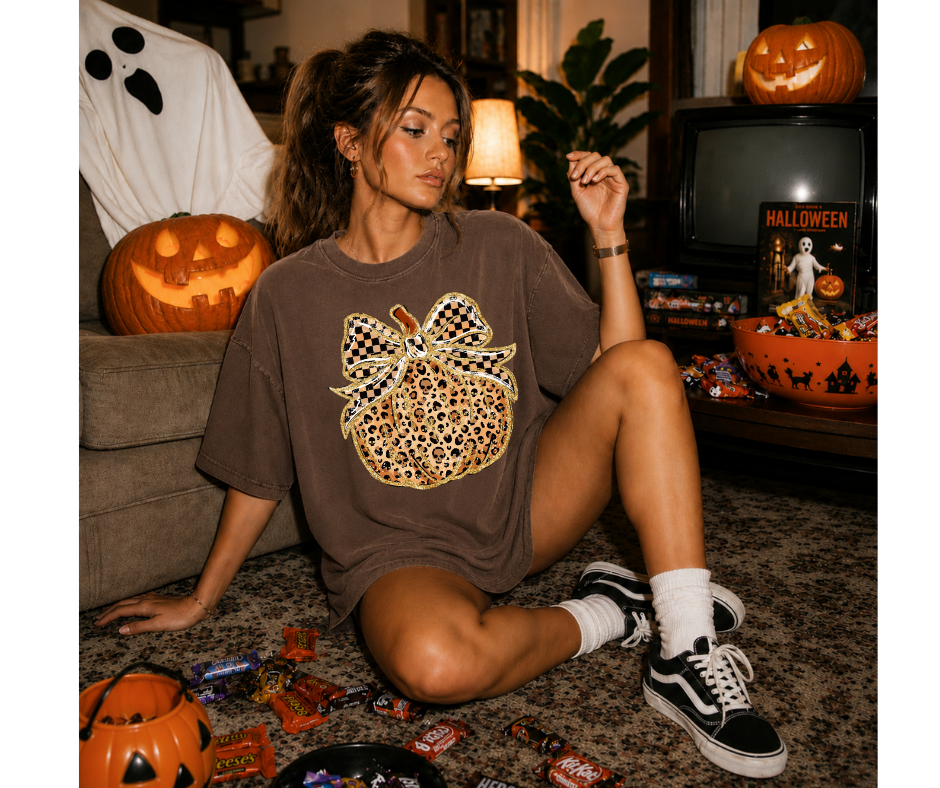 FULL COLOR SCREEN PRINT - CHECKRED PUMPKIN CHEETAH