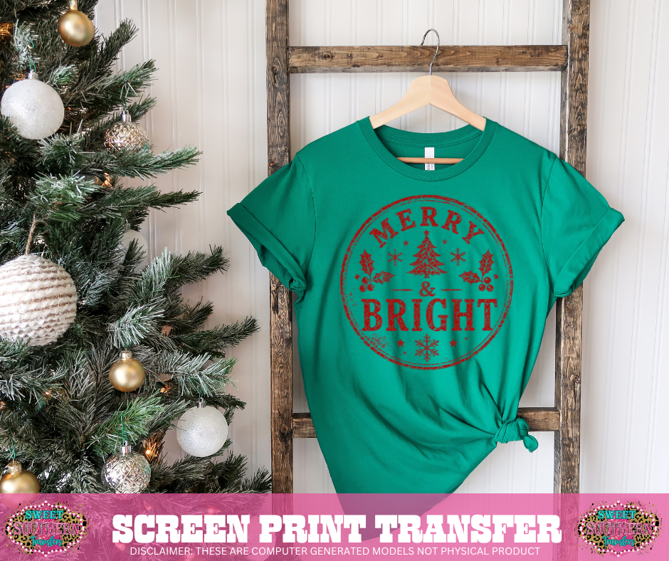 SINGLE COLOR SCREEN PRINT -MERRY AND BRIGHT CIRCLE