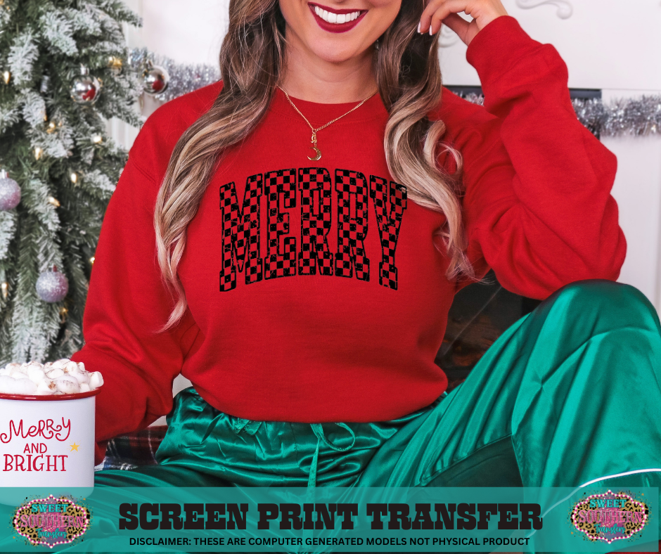 SINGLE COLOR SCREEN PRINT - MERRY CHECKERED