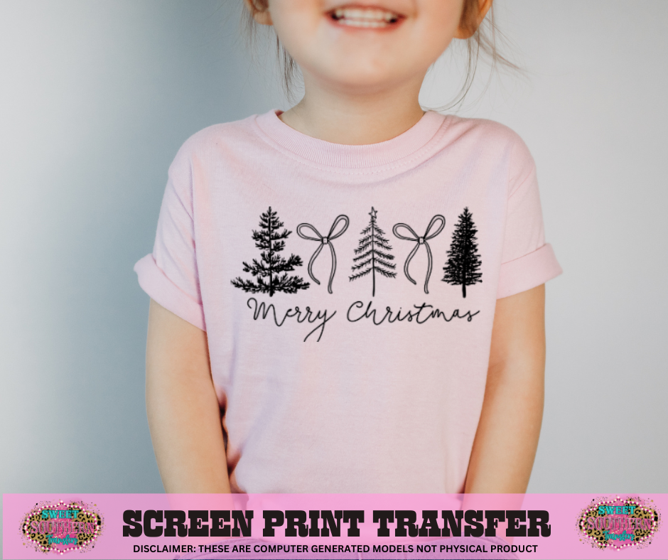SINGLE COLOR SCREEN PRINT - MERRY CHRISTMAS TREES BOWS