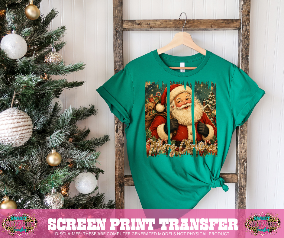 FULL COLOR SCREEN PRINT - MERRY CHRISTMAS DISTRESSED SANTA