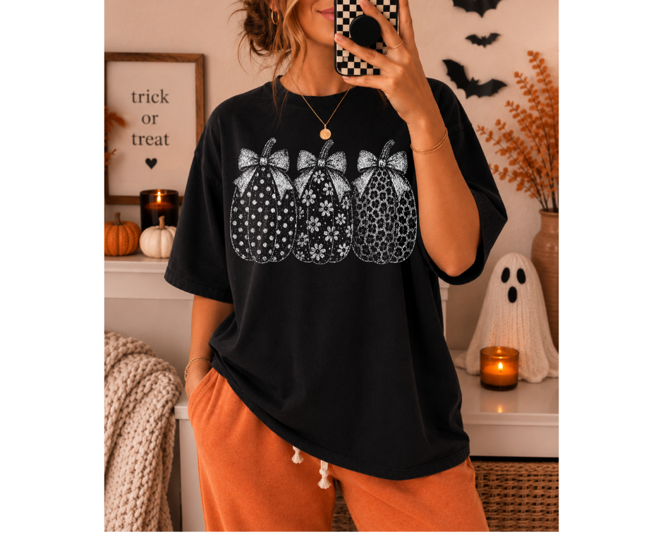 SINGLE COLOR SCREEN PRINT - 3 PUMPKINS (BLACK NOT WHITE)