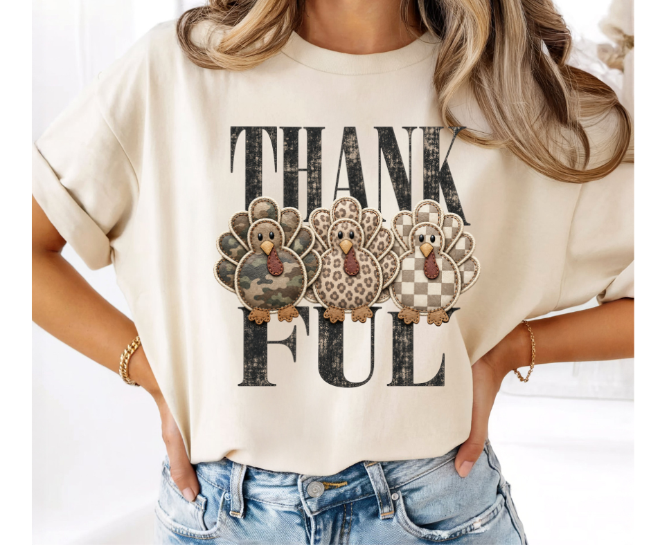 FULL COLOR SCREEN PRINT - THANKFUL 3 TURKEYS