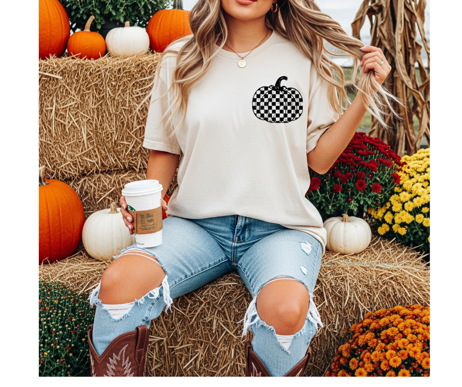 SINGLE COLOR SCREEN PRINT - PUMPKIN CHECKERED
