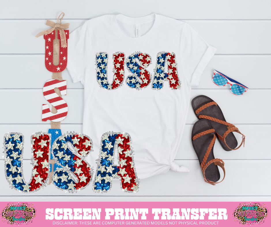 FULL COLOR SCREEN PRINT - USA AMERICAN GLITTER