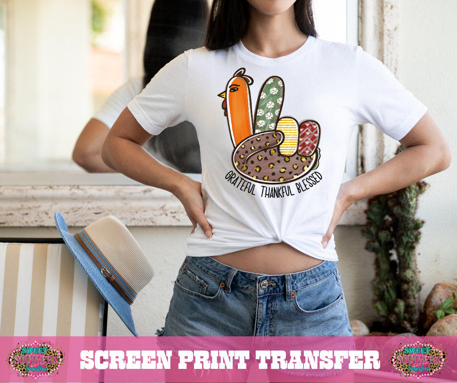 FULL COLOR SCREEN PRINT - GREATFUL THANKFUL BLESSED TURKEY