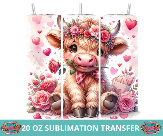 20 OZ SUBLIMATION TUMBLER WRAP -  CUTE SHAGGY COW