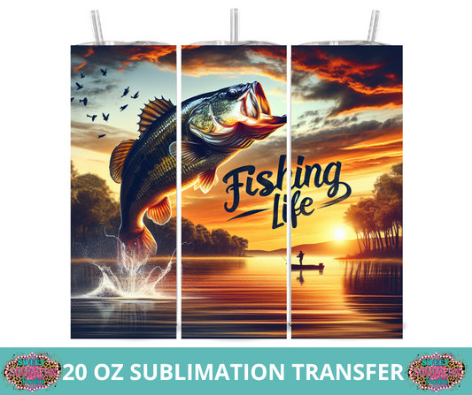 20 OZ SUBLIMATION TUMBLER WRAP -  FISHING LIFE