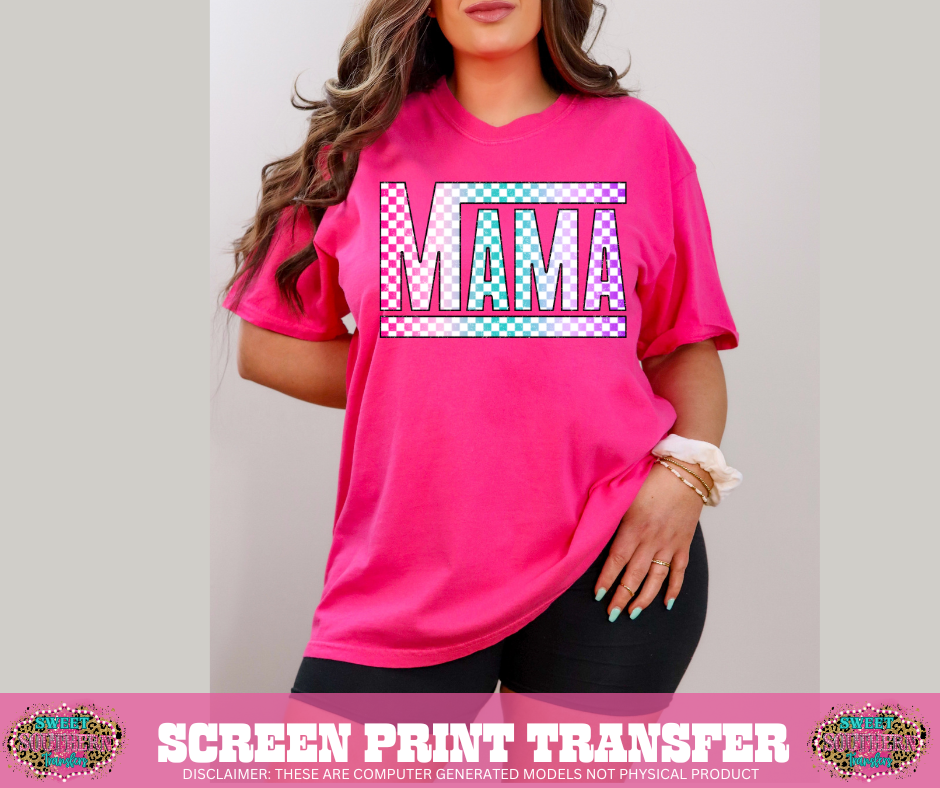 FULL COLOR SCREEN PRINT - MAMA CHECKERED COLORFUL