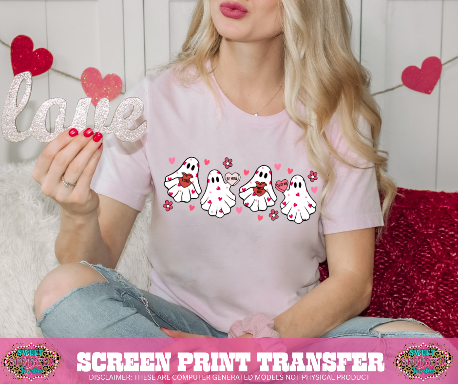 FULL COLOR SCREEN PRINT - VALENTINES GHOSTS