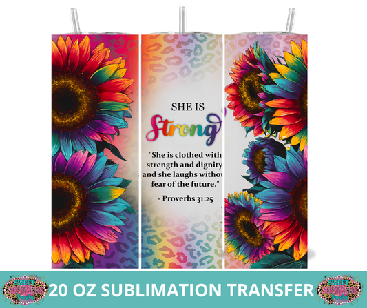 20 OZ SUBLIMATION TUMBLER WRAP -  SHE IS STRONG SUNFLOWER