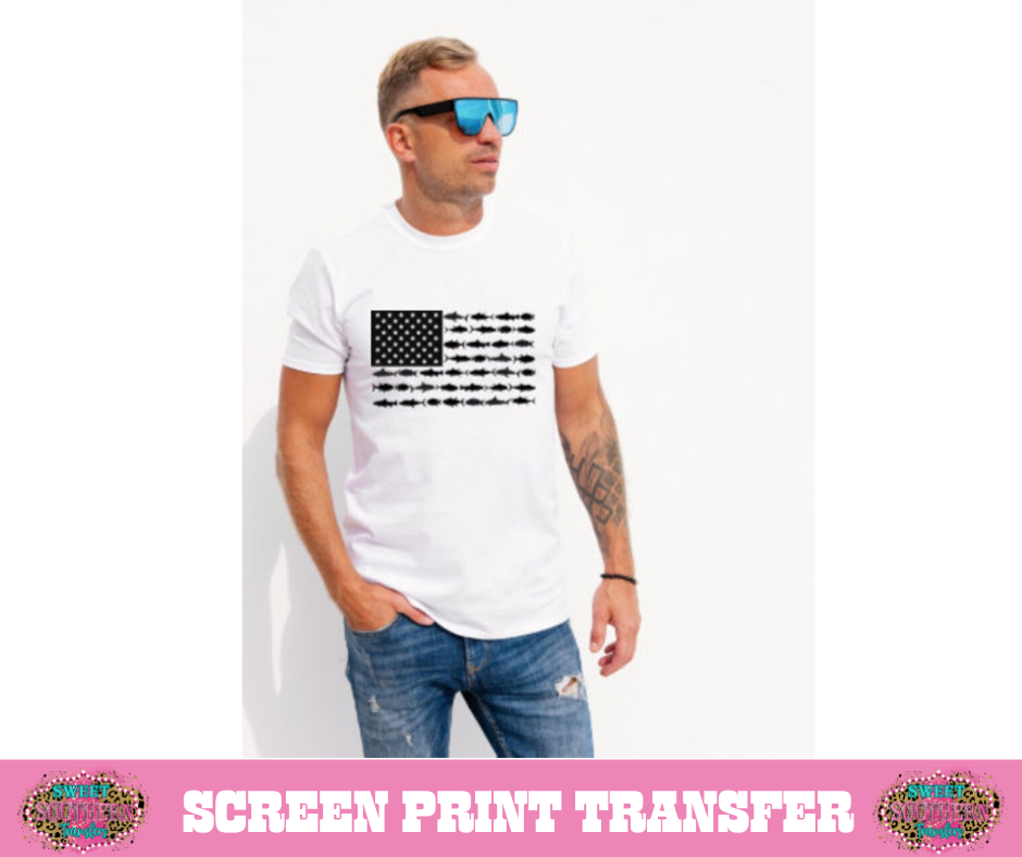 SINGLE COLOR SCREEN PRINT TRANSFER - FISH FLAG