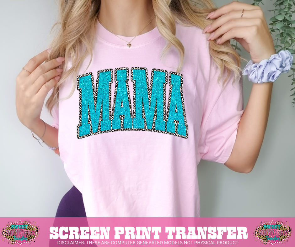 FULL COLOR SCREEN PRINT - MAMA CHEETAH TEAL