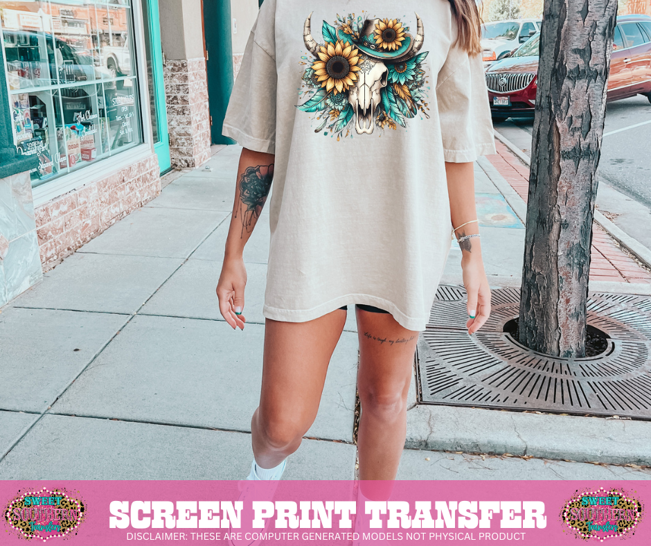 FULL COLOR SCREEN PRINT - SUNFLOWER SKULL