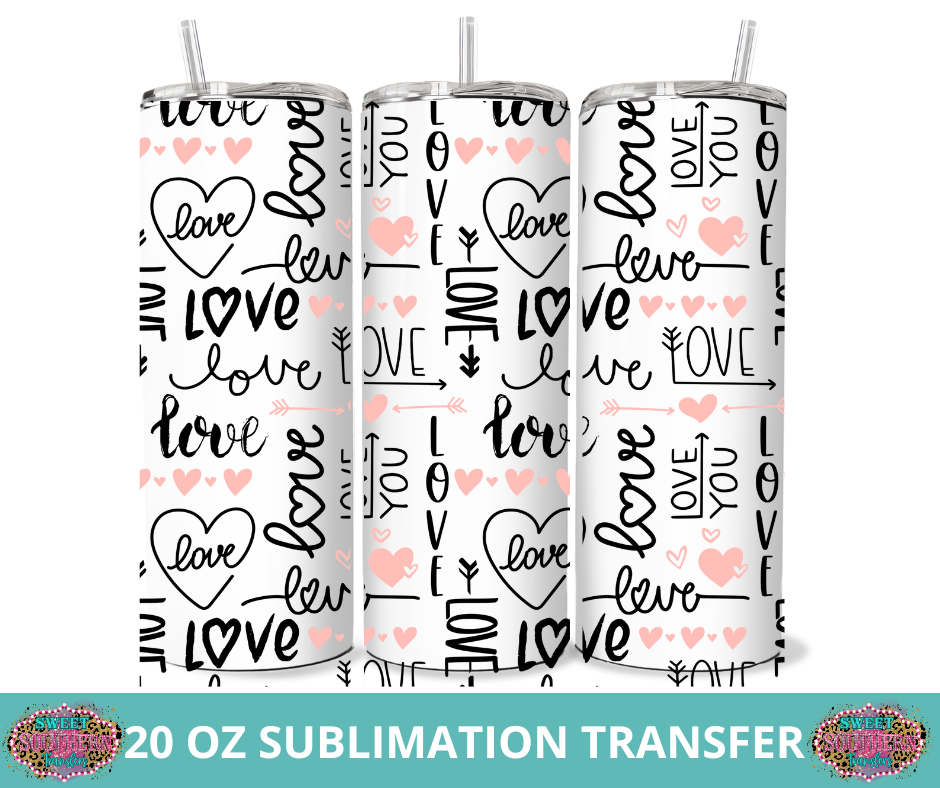 20 OZ SUBLIMATION TUMBLER WRAP -  LOVE AND HEARTS