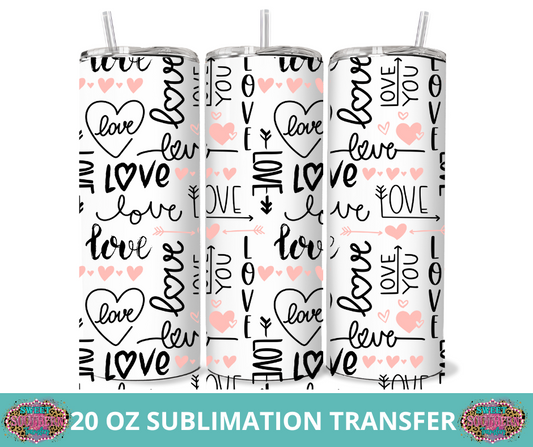 20 OZ SUBLIMATION TUMBLER WRAP -  LOVE AND HEARTS