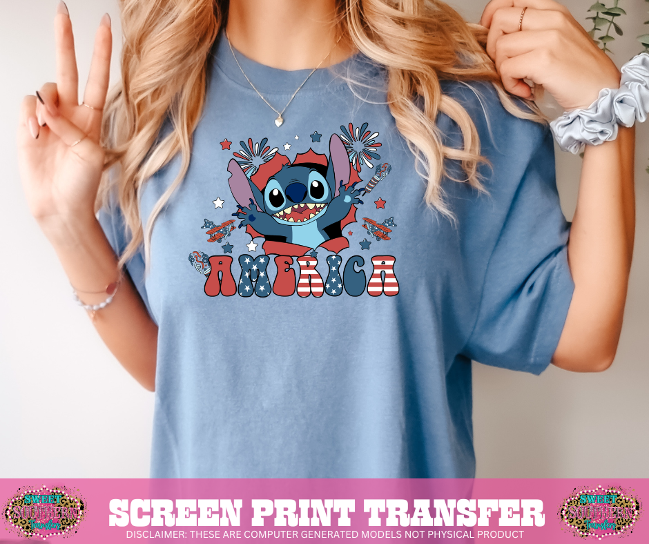 FULL COLOR SCREEN PRINT - BLUE ALIEN AMERICA