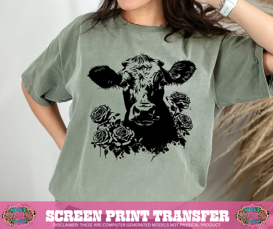 SINGLE COLOR SCREEN PRINT   - ROSE COW