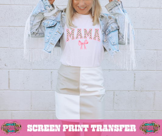 FULL COLOR SCREEN PRINT - MAMA CHECKERED BOW