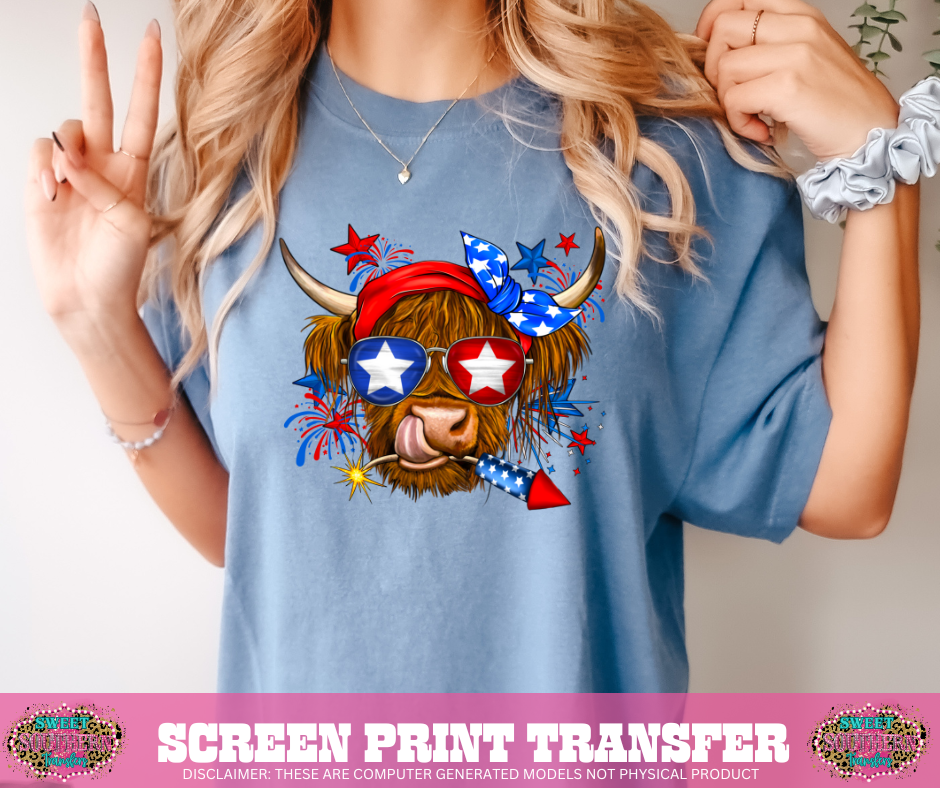 FULL COLOR SCREEN PRINT - 4TH OF JULY COW