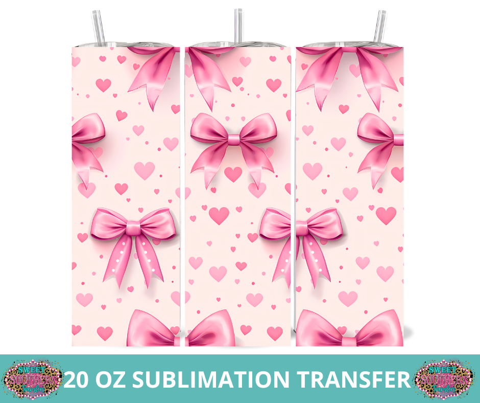 20 OZ SUBLIMATION TUMBLER WRAP -  PINK BOWS