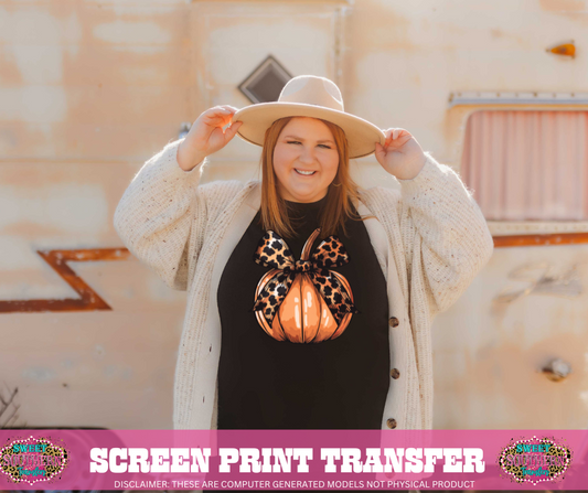 FULL COLOR SCREEN PRINT - CHEETAH PUMPKIN BOW