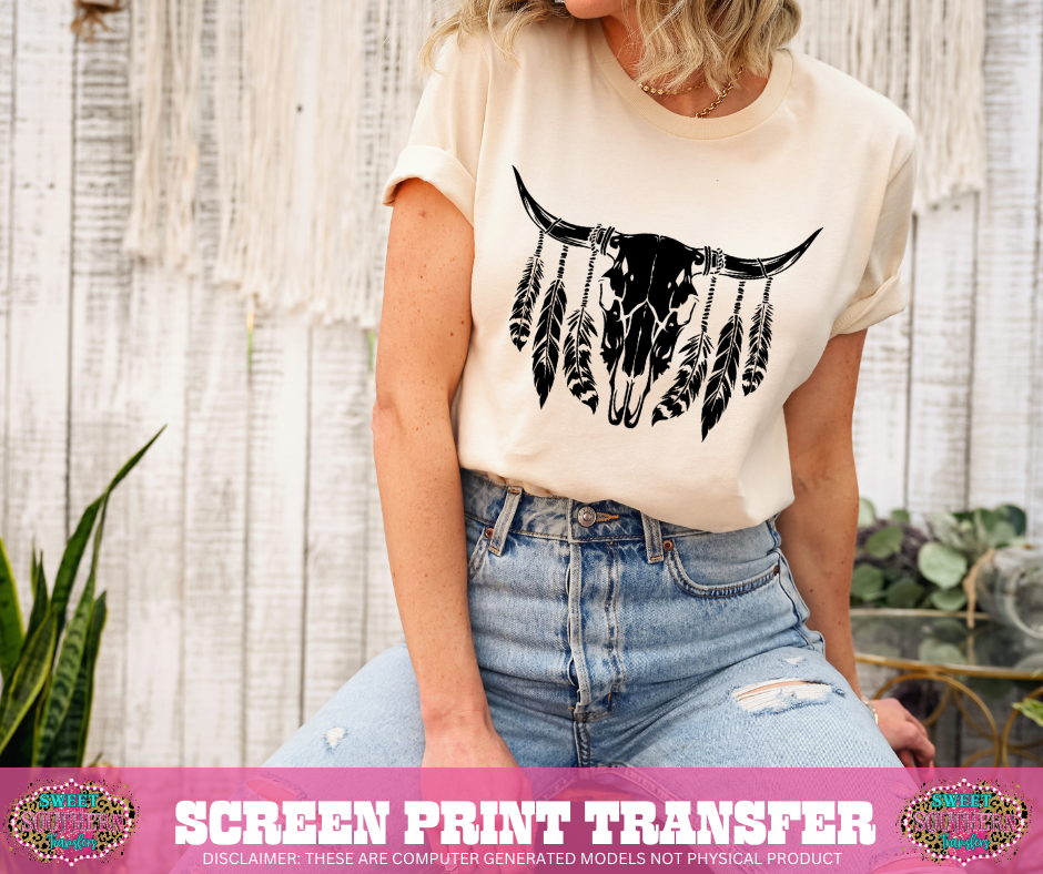 SINGLE COLOR SCREEN PRINT - FEATHER SKULL