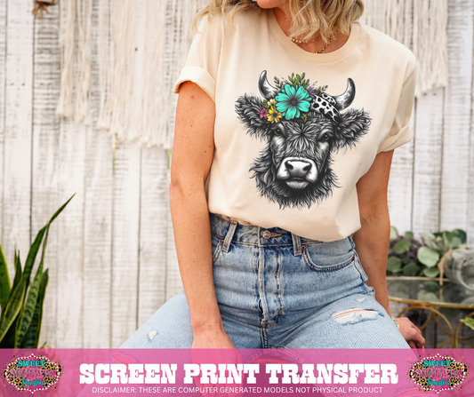 FULL COLOR SCREEN PRINT - FLORAL HEIFER COLOR