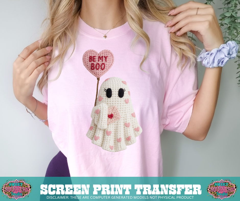 FULL COLOR SCREEN PRINT  - BE MINE GHOST YARN