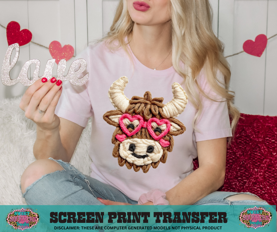 FULL COLOR SCREEN PRINT  - VALENTINES YARN COW