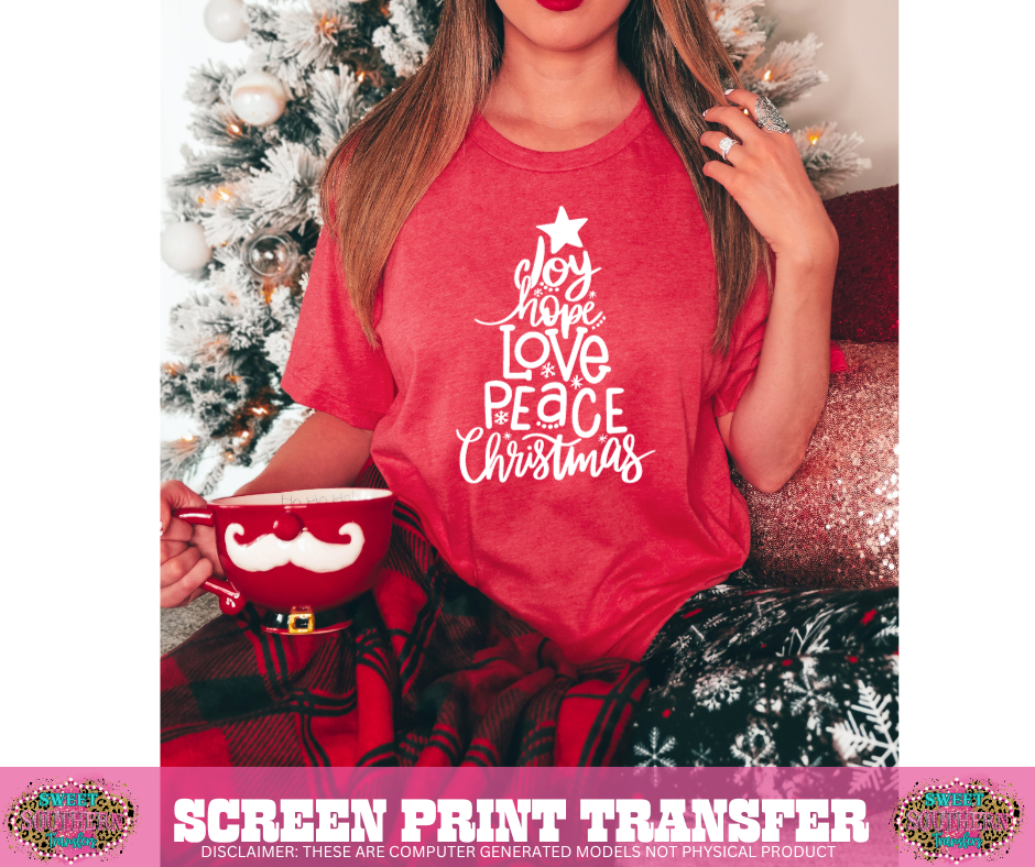 SCREEN PRINT - (READY TO SHIP) JOY LOVE PEACE CHRISTMAS TREE