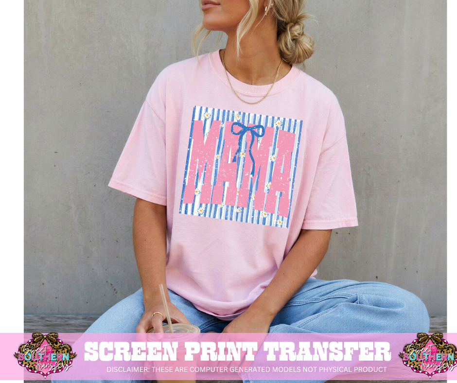 FULL COLOR SCREEN PRINT- MAMA BOW FLORAL PINK