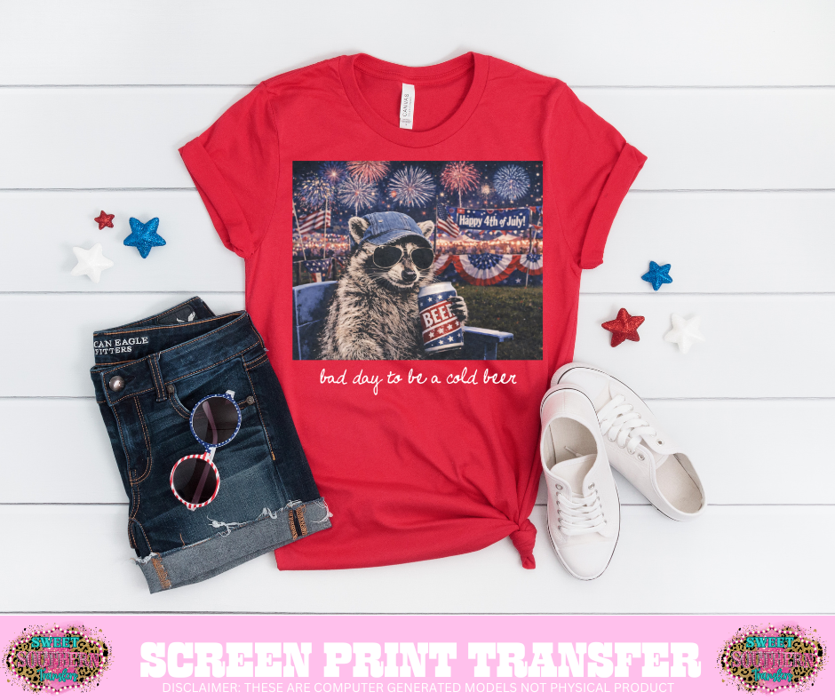 FULL COLOR SCREEN PRINT- B E E R RACOON