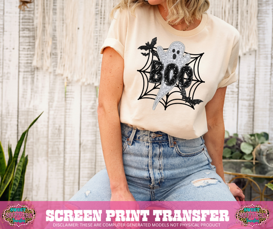 FULL COLOR SCREEN PRINT - BOO GHOST SPIDERWEBS