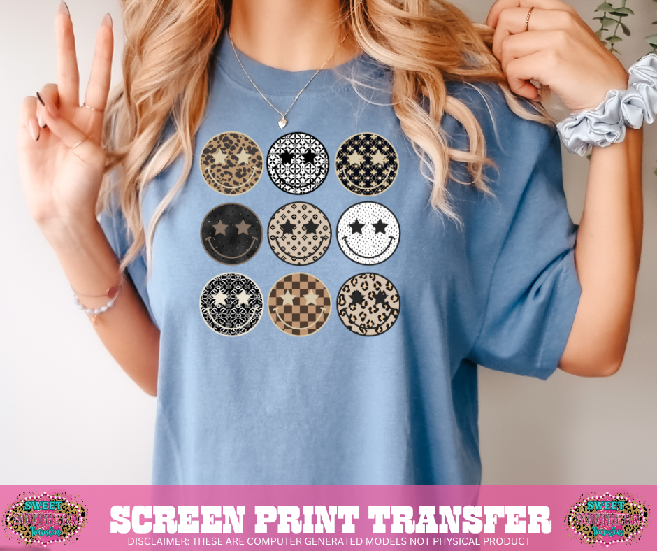 FULL COLOR SCREEN PRINT - DISTRESSED SMILIES