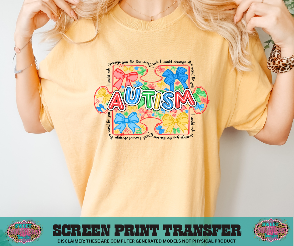 FULL COLOR SCREEN PRINT  - A U T I S M PUZZLE BOW