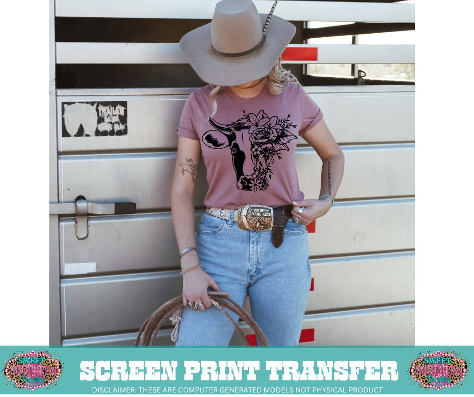 SINGLE COLOR SCREEN PRINT - COW FLORAL