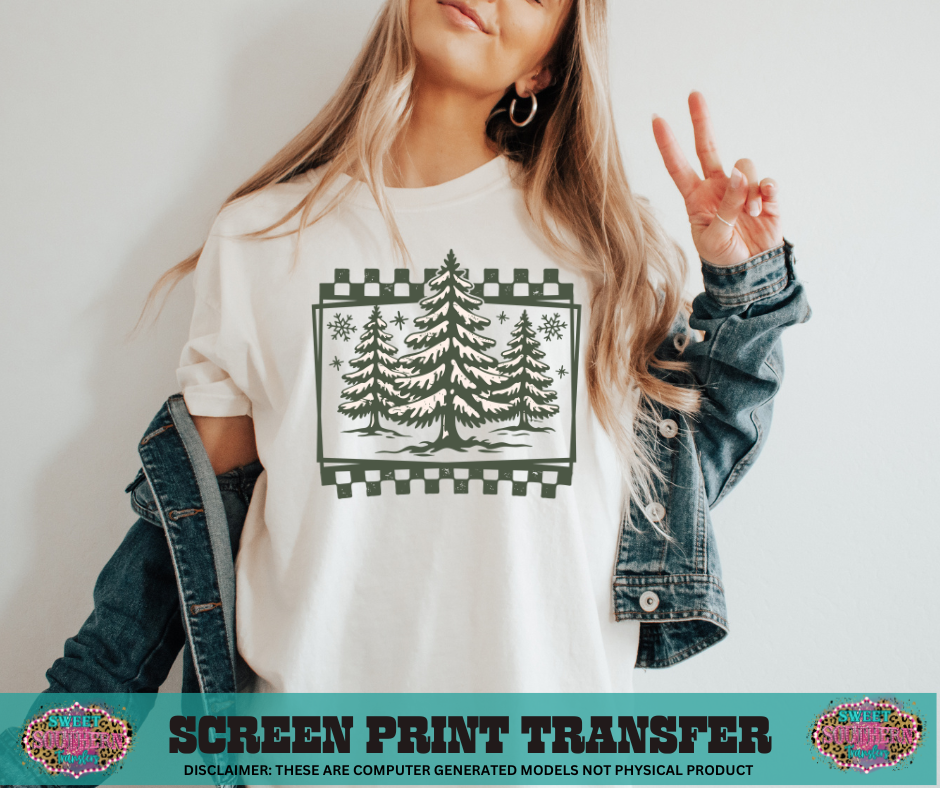 SINGLE COLOR SCREEN PRINT - 3 CHRISTMAS TREE DESTRESSED