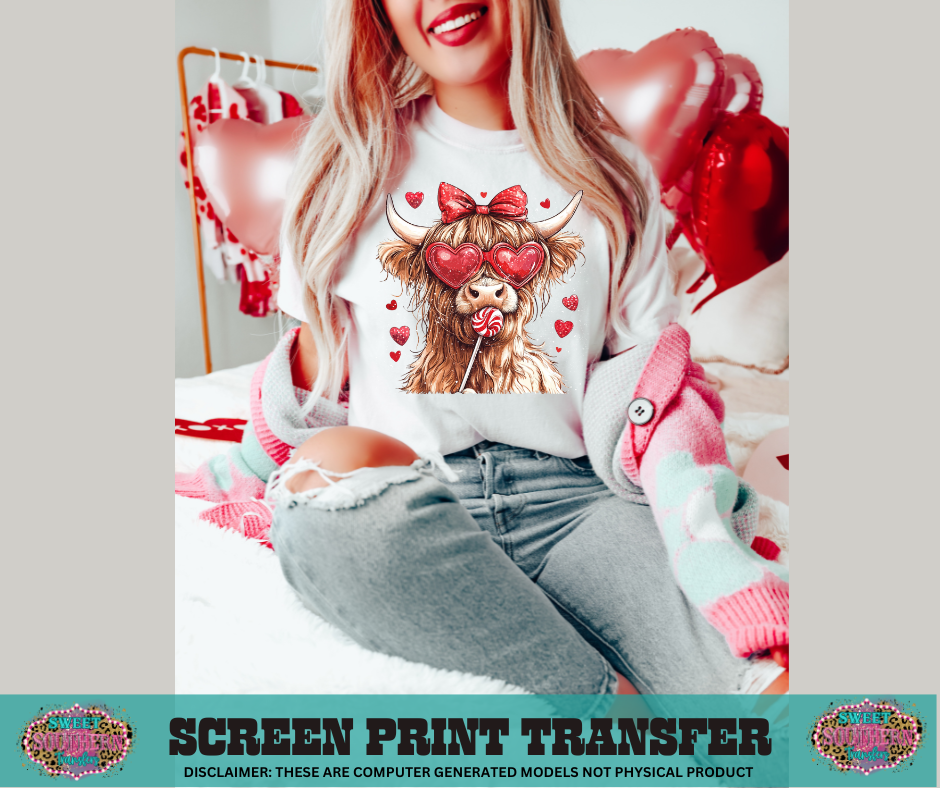 FULL COLOR SCREEN PRINT  - LOLIPOP COW GLITTER