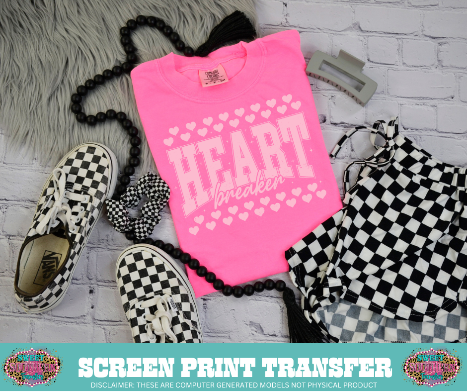 SINGLE COLOR SCREEN PRINT - HEART CHECKERED PINK