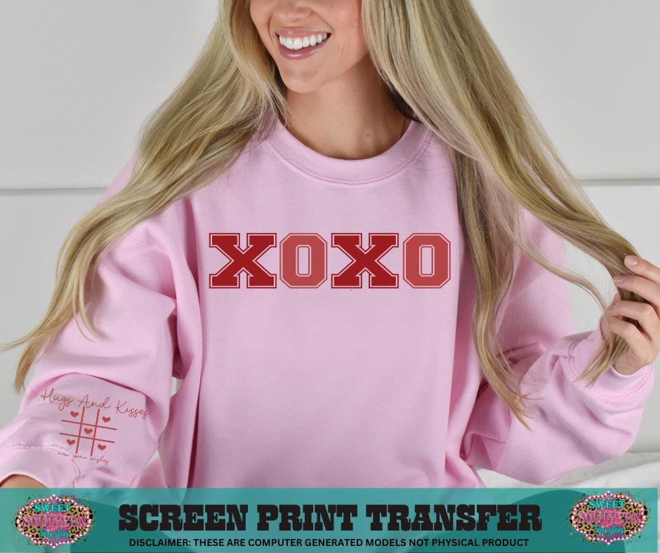 SINGLE COLOR SCREEN PRINT - XOXO HUGS AND KISSES (ALL RED)
