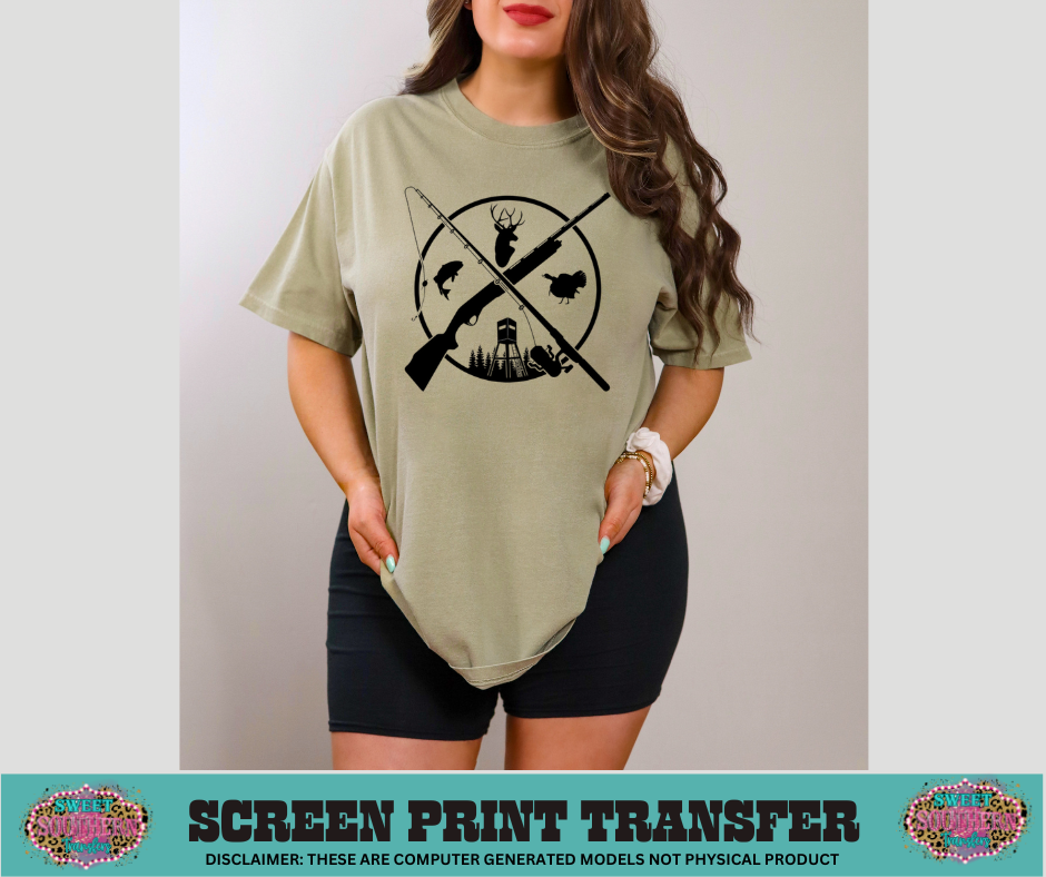 SINGLE COLOR SCREEN PRINT   - FISHING / HUNTING CIRCLE