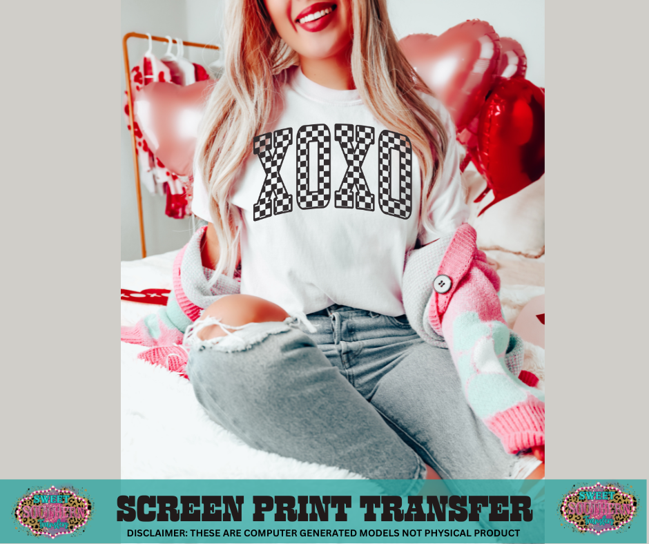 SINGLE COLOR SCREEN PRINT - XOXO CHECKERED