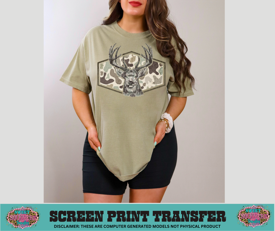 FULL COLOR SCREEN PRINT - CAMO RUSTIC DEER